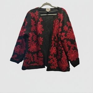 Chicos Black Jacket with Red Floral Design